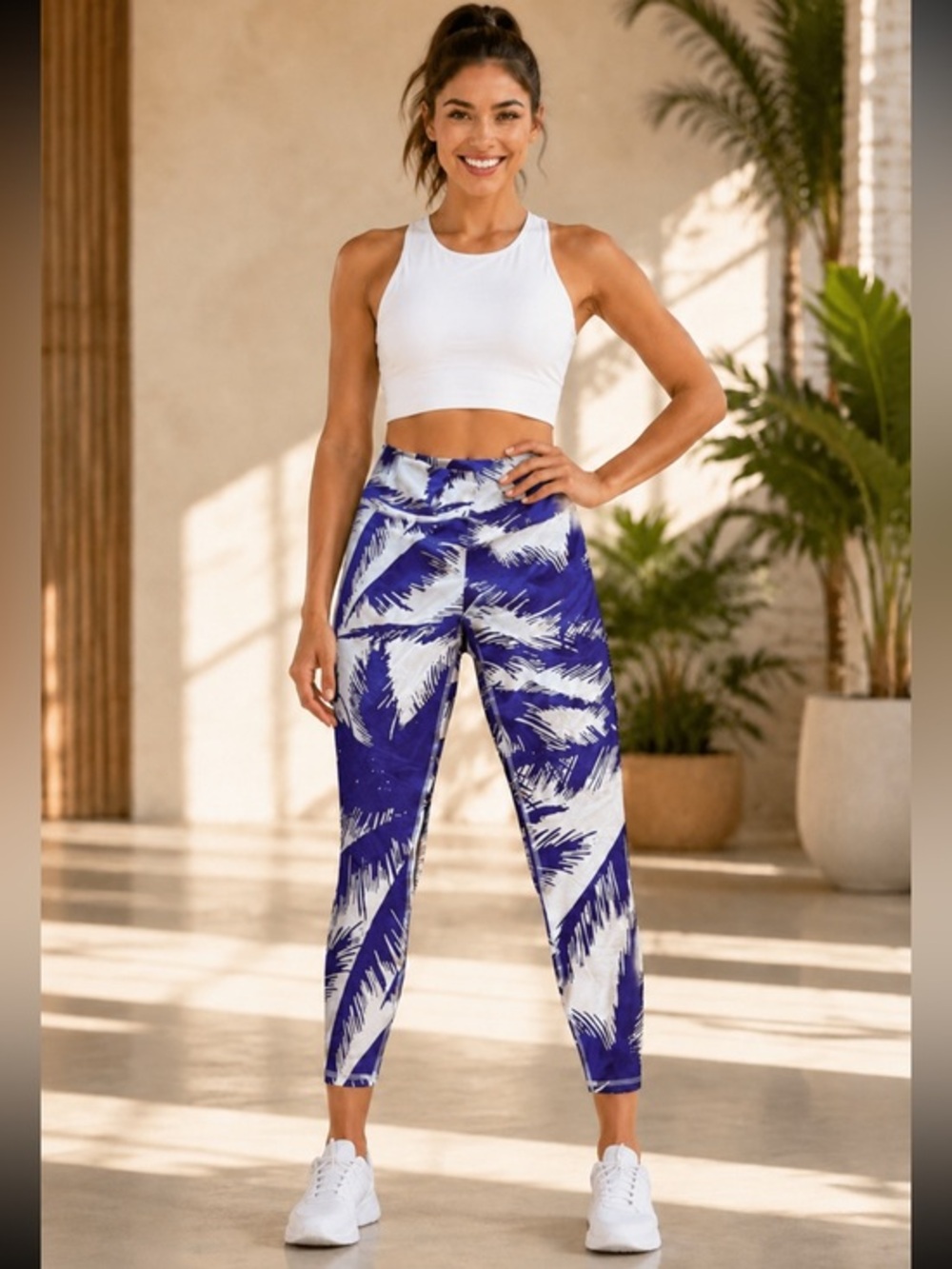 NWT Fabletics PureLuxe High-Waisted Purple Palm Print 7/8 Leggings Small